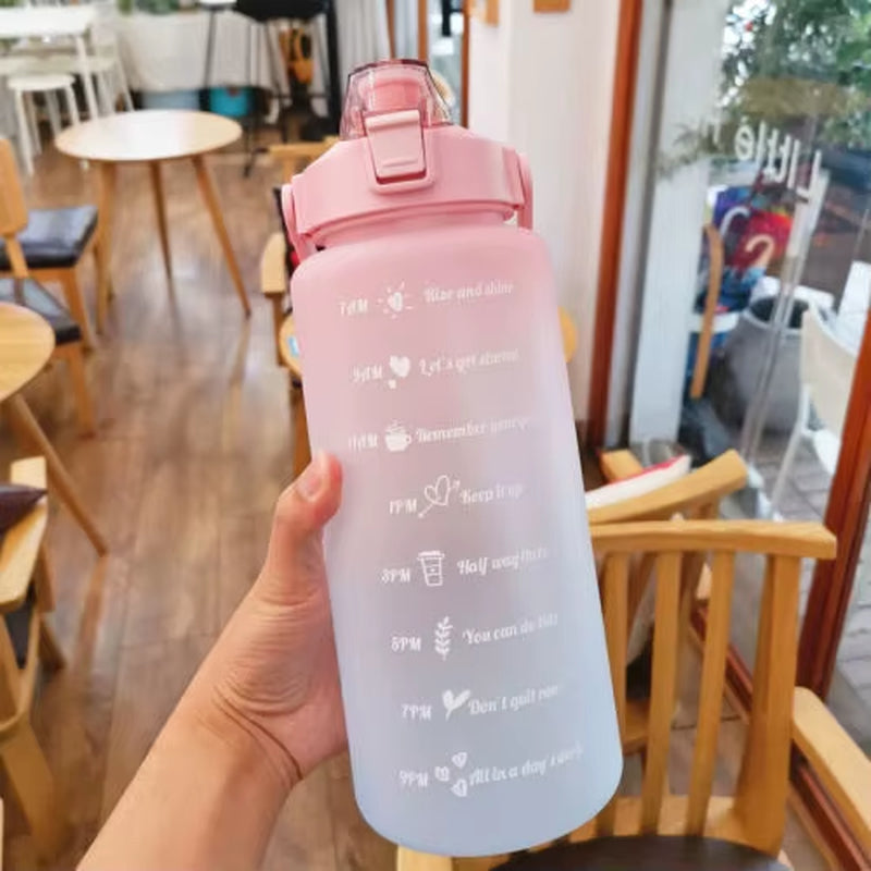 2L Sports Water Time Marker with Straw Large Gym Travel Drinking Bottle