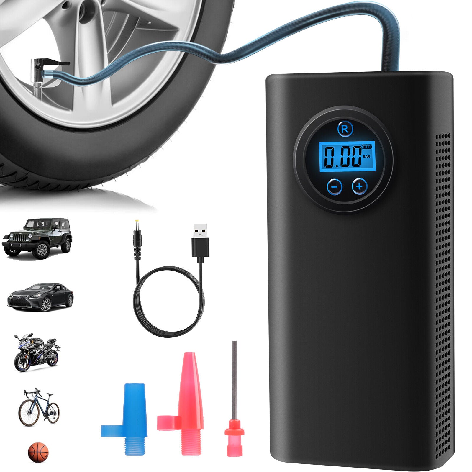 Car Tire Inflator Cordless Digital Display Rechargeable Tire Air Compressor Pump