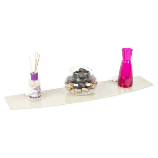 Bowed Floating Glass Shelf Frosted Look Design Large 80X20Cm Wall Mounted Clips