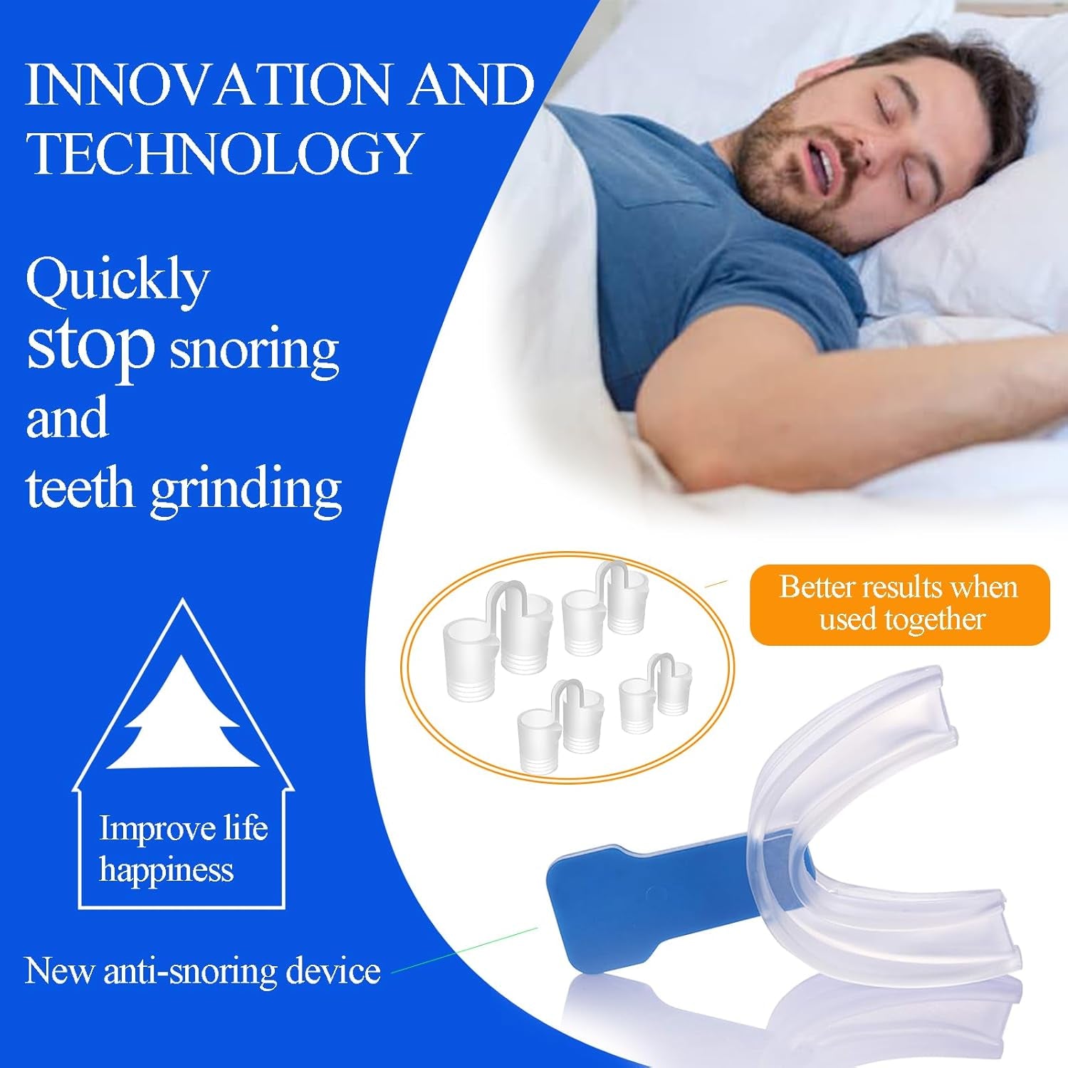 Adjustable Snoring Solution Kit with 8 Nasal Dilators for Men and Women,Snoring Aids for All Mouth, Silicone anti Snoring Devices for Sleep Better, Stop Snoring