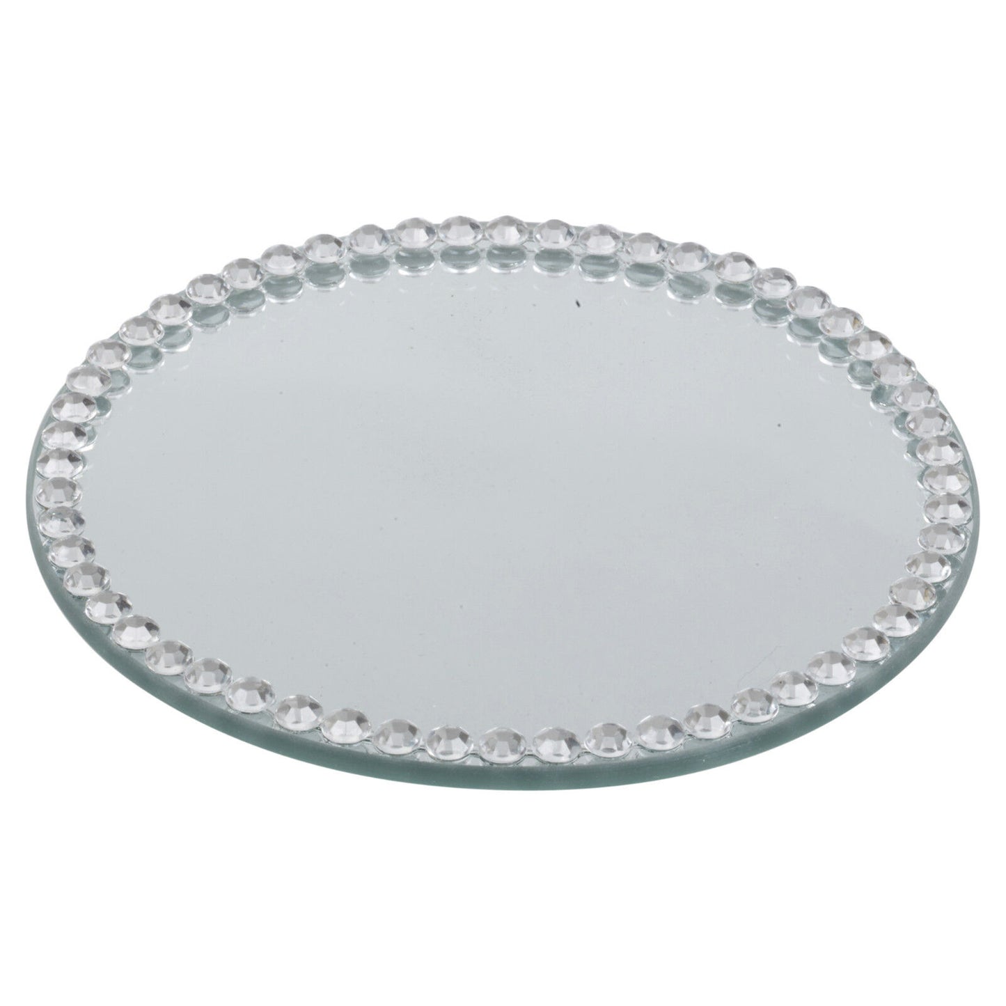 Round Square Glass Mirror Coaster Plate Cup Table Decoration Bead Edged Sparkle