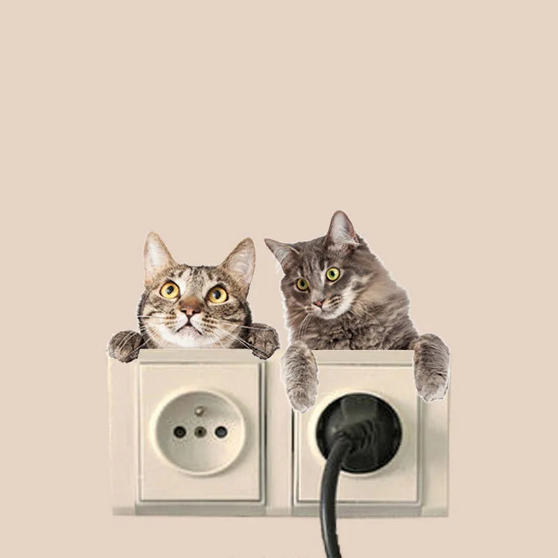 Very Cute 3D Cat And Dog Switch Stickers PVC Removable Wall Sticker Vinyl For Bedroom Living Room Home Decor Decals Socket Paste