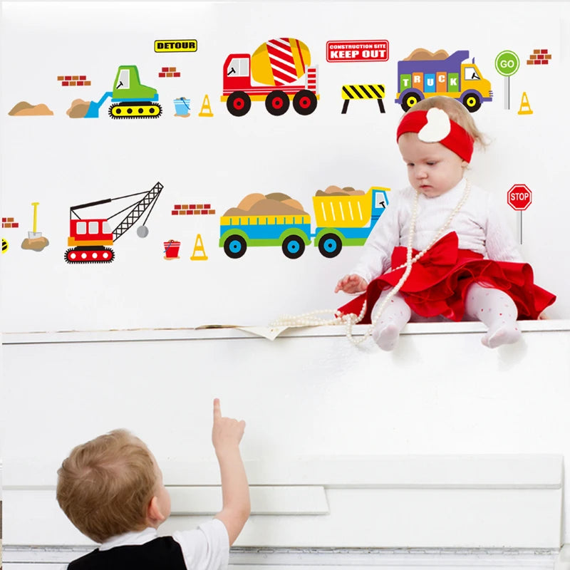 Cartoon Cars Kids Room Wall Sticker For Children's Kids Room Baby Bedroom Wall Decals Window Poster 3D Car Stickers Wallpaper