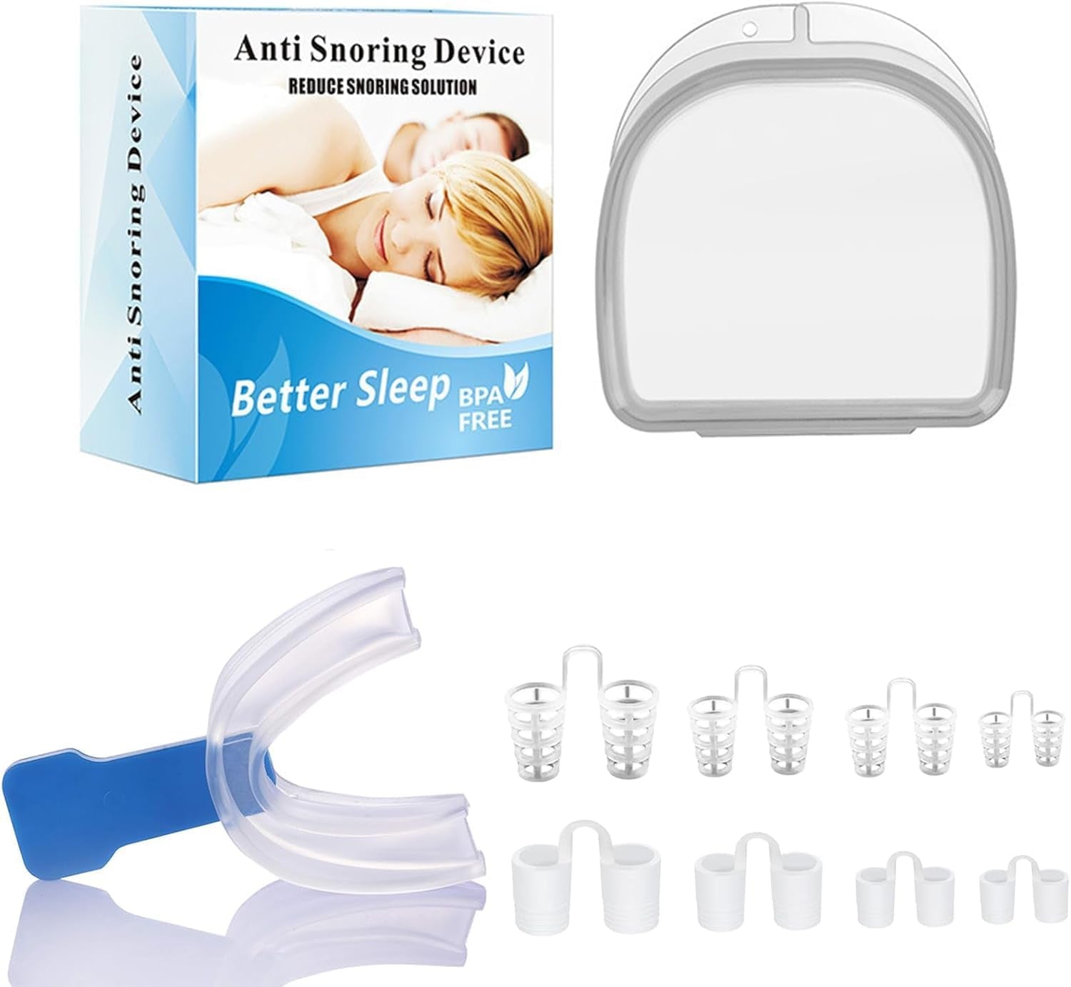 Adjustable Snoring Solution Kit with 8 Nasal Dilators for Men and Women,Snoring Aids for All Mouth, Silicone anti Snoring Devices for Sleep Better, Stop Snoring