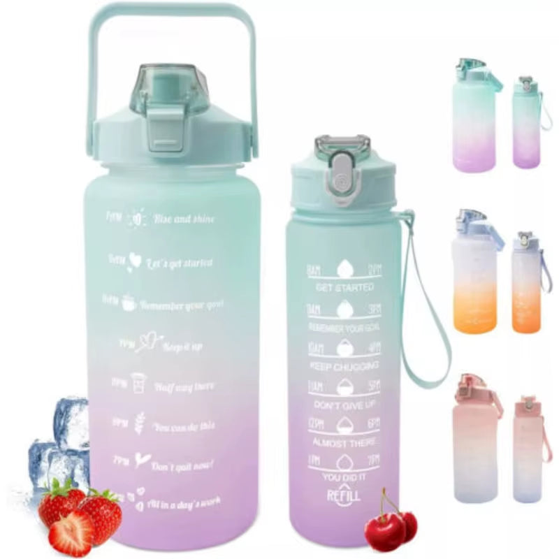 2L Sports Water Time Marker with Straw Large Gym Travel Drinking Bottle