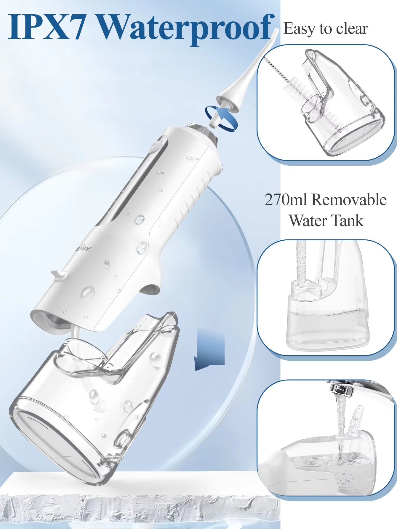 Water Flosser Teeth Cleaner, Rechargeable Waterproof Portable Cordless Dental Oral Irrigator, Water Flossers for Teeth