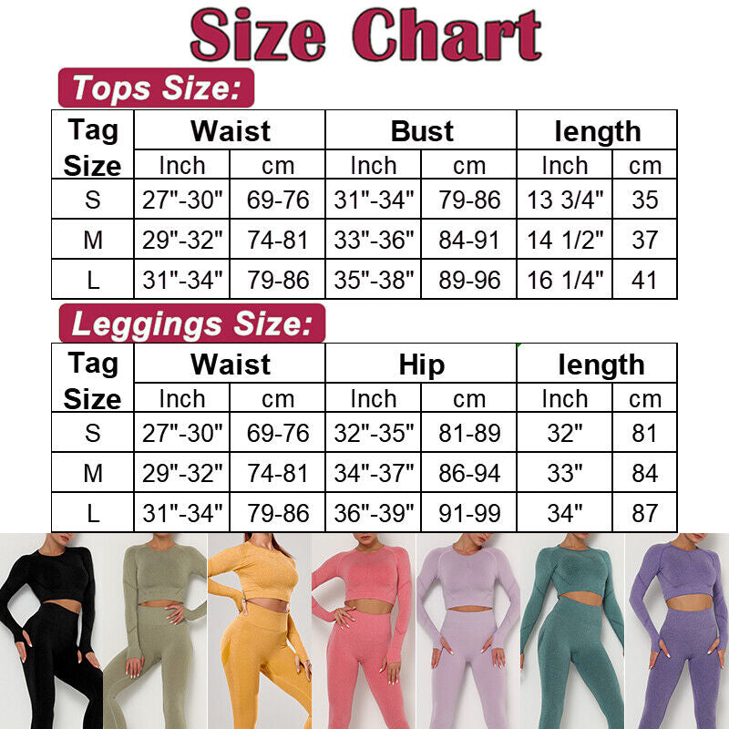 Women Seamless Long Sleeve Crop Top Yoga Suit Gym Leggings Pants Gym Workout Set